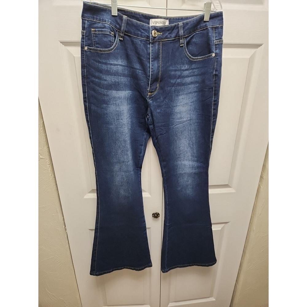 Vipones Jeans Womens Size 16 Inseam 31 Blue Mid Rise Bell Bottom Flared Pants